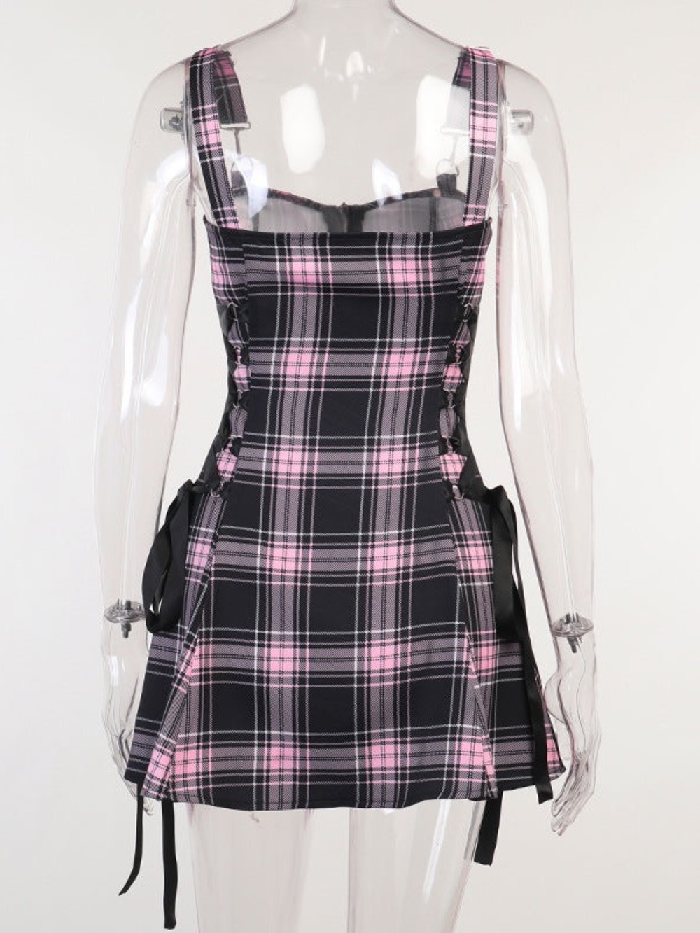 Plaid Pink & Black Zip-Front Mini Dress - Picture 2 of 3